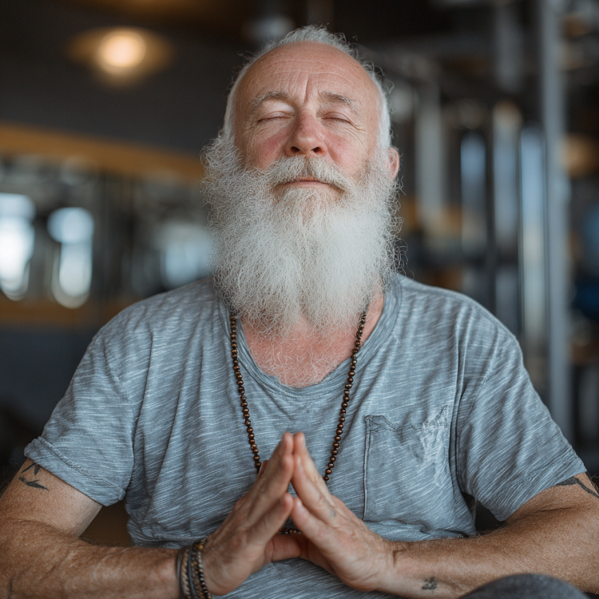 Група людей похилого віку медитує